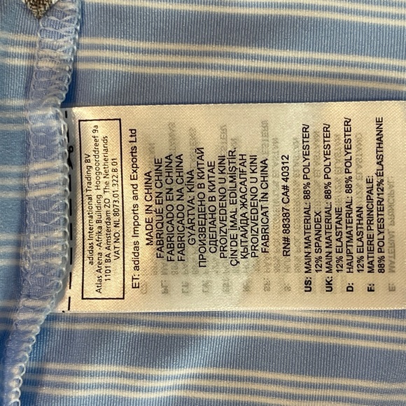 Adidas Men’s Stripe Polo Golf Shirt Light Blue and White Medium Mastercard Logo - Picture 7 of 8